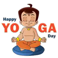a cartoon boy sits in a lotus position with the words happy yoga day below him