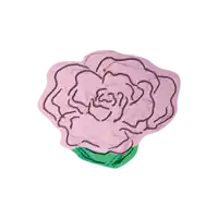 a drawing of a pink flower with a green stem on a white background
