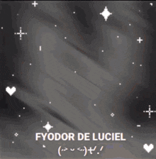 a black and white image of a girl with the words fyodor de luciel above her