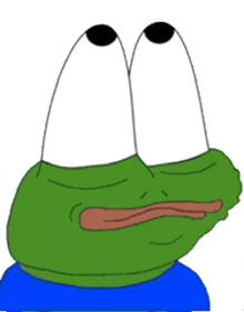 a green frog with big eyes and a blue shirt