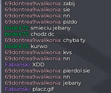a screenshot of a text conversation between 69dontrea9walikonia and fabianski xddd