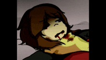 a cartoon of a girl with blood on her face .