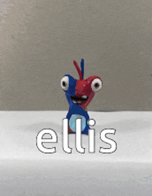 a red and blue toy with the word ellis on it