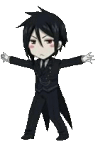 a cartoon of a man in a tuxedo with his arms outstretched .