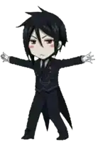 a cartoon of a man in a tuxedo with his arms outstretched .