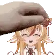 a person is petting a girl 's head with their hand .