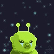 a pixel art drawing of a crying alien