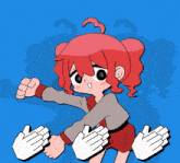 a cartoon drawing of a girl with red hair clapping