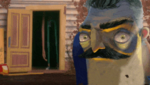 a painting of a man with a mustache and green eyes