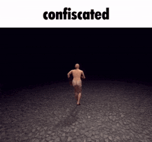 a man is running in a dark room with the word confiscated above him