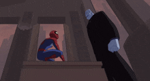a cartoon drawing of a spider man standing next to a person 's foot