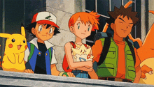 a group of cartoon characters are standing next to each other including a pikachu