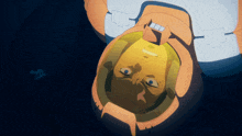 a cartoon drawing of a man in a space suit looking up