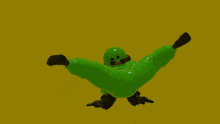 a cartoon character in a green suit is falling on his back