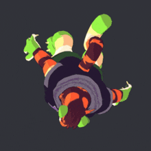 a cartoon character with green paws and a black shirt with a star on it is laying on its back