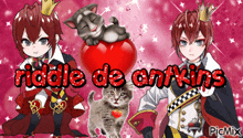 a picture of a cat and a boy with the words riddle de arkins on the bottom