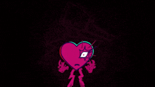 a pixel art drawing of a pink heart with a door behind it