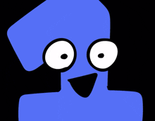 a blue cartoon character with big eyes and a smile on his face