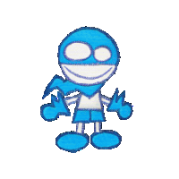 a blue and white cartoon character giving a thumbs up sign