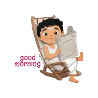 a cartoon of a man sitting in a rocking chair reading a newspaper with the words good morning above him