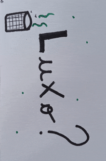 a drawing of a trash can with the word lux written below it