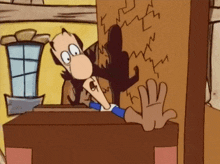 a cartoon character with a shadow on the wall