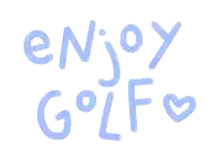 a white background with blue letters that say enjoy golf