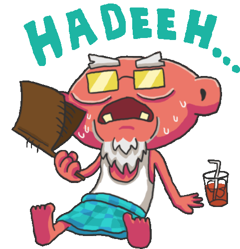Sweating Grandpa With Fan Says Hadeeh In Indonesian Sticker - Listen To Your Elderly Iced Tea Hot Stickers
