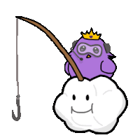 a cartoon character is fishing on a cloud with a crown on his head