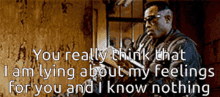 a man is sitting in front of a wall with a quote that says you really think that