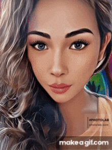 a close up of a woman 's face with the words make a gif.com on the bottom right