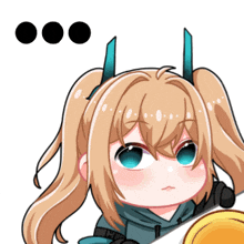 a cartoon drawing of a girl with ponytails and blue ears