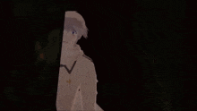 two anime characters are hugging each other in a dark room