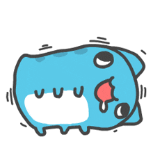 a cartoon drawing of a blue monster with a red tongue sticking out .