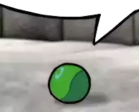 a cartoon drawing of a tennis ball with a speech bubble above it