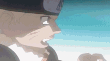 a close up of a cartoon character 's face with a hat on .