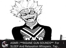 a black and white drawing of a cheerleader with the words insane gun sounds for sleep and relaxation whispers tap