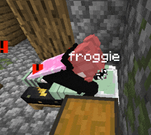 a froggie is laying on a bed in a minecraft video game
