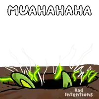 a cartoon of a green bunny holding a carrot and the words muahaha below it