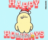 a cartoon chicken wearing a santa hat is flying in the air .