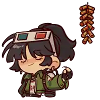 a cartoon drawing of a person wearing 3d glasses and a stack of fireworks