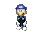 a pixel art of a police officer with a gun .