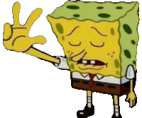 a cartoon spongebob giving a peace sign with his hand