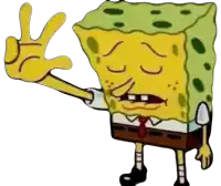 a cartoon spongebob giving a peace sign with his hand