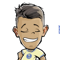 a cartoon drawing of a boy wearing a yellow shirt with an eagle on the front
