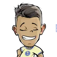 a cartoon drawing of a boy wearing a yellow shirt with an eagle on the front