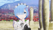 a gif of a girl with blue hair and the words omake gif anime