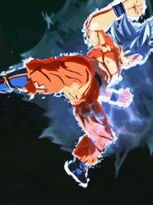 a cartoon of a man in orange and blue pants is flying through the air