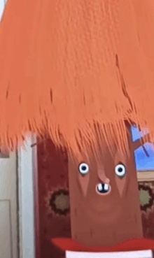 a cartoon drawing of a tree with a funny face on it