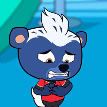 a cartoon drawing of a skunk wearing a red shirt